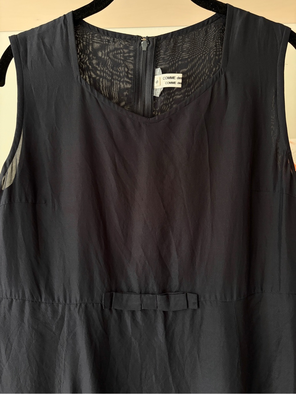 Comme des Garcons Navy Silk High-Low Sleeveless Dress with Bow - Picture 5 of 6